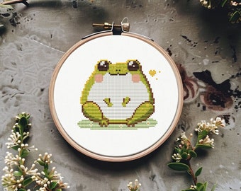 Funny toad cross stitch pattern PDF - beginner embroidery easy goblincore kawaii mini modern simple small summer - instant download #CS49