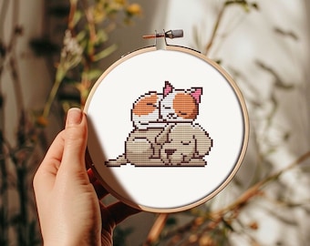 Dog & cat cross stitch pattern PDF - for beginner small simple friendship mini pet counted counted cute - instant download - #CS23