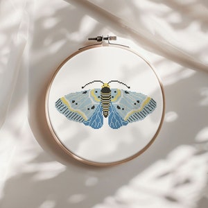 Blue moth cross stitch pattern PDF - butterfly insect witchy simple embroidery modern entomology easy cottagecore - instant download #CS120