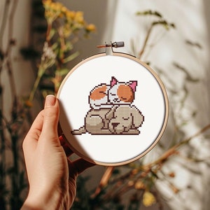 Hund & Katze Kreuzstich Stickmuster PDF - für Anfänger kleine einfache Freundschaft mini Haustier gezählt gezählt niedlich - Stickdatei - #CS23