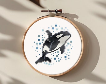 Orca cross stitch pattern PDF - killer whale ocean sea animal beginner embroidery simple under the sea small cute - digital download CS21