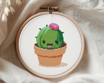 Kawaii anime cactus patrón de punto de cruz PDF - lindo divertido pequeño anime floral planta moderna simple - descarga instantánea #CS7