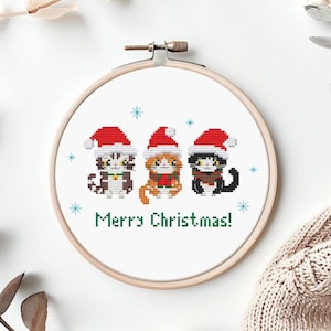 Merry christmas cat cross stitch pattern PDF - funny cat lover gift cat ornament easy mini winter crazy cat lady - instant download #CS95