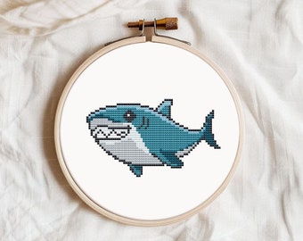 Baby shark cross stitch pattern PDF - instant download - small easy cute modern simple sea beginner fish counted  #CS79