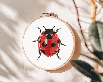 Ladybug cross stitch pattern PDF - instant download - small nature insect bug counted modern funny xstitch chart DMC #CS75