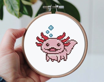 Axolotl cross stitch pattern PDF - instant download - sea pet quick beginner small simple mini counted easy cute #CS28