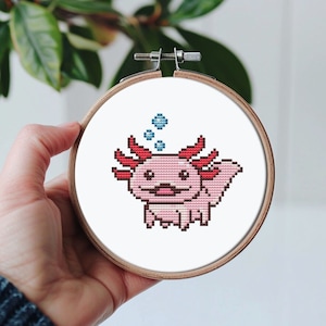 Axolotl cross stitch pattern PDF - instant download - sea pet quick beginner small simple mini counted easy cute #CS28