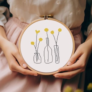 Minimalist floral cross stitch pattern PDF - small simple for beginners easy modern botanical quick cute cozy - instant download #CS57