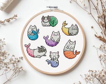 Funny cat cross stitch pattern PDF - instant download - modern cute animal beginner cat lover gift mermaid marine purrmaid #CS113