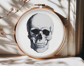 Skull cross stitch pattern PDF - anatomy human medical realistic gothic monochrome black and white modern - instant download #CS90
