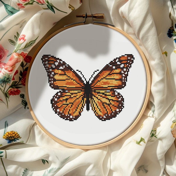 Monarch butterfly cross stitch pattern PDF - instant download - retro unique insect realistic needlepoint counted modern #CS18