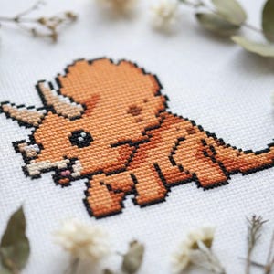Small dinosaur cross stitch pattern PDF - instant download - triceratops dino jurassic park nursery baby beginner cute funny easy #CS68
