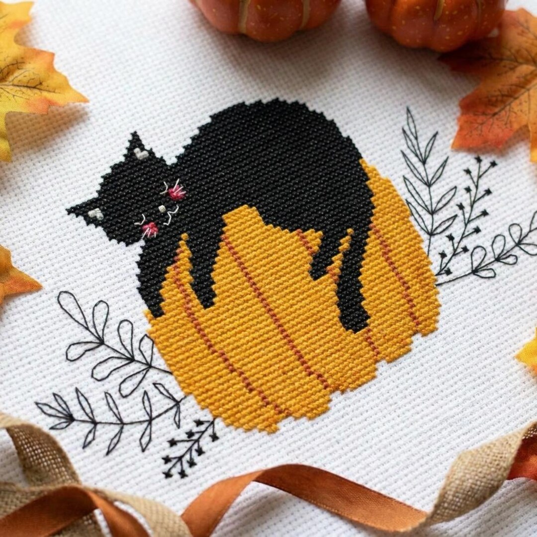 Black Cat Cross Stitch Pattern PDF - Instant Download - Halloween Decor ...