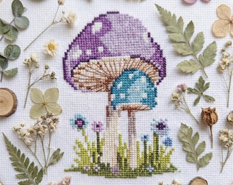 Cute Mushroom Cross Stitch Pattern PDF, Pastel Toadstool Embroidery Chart, Fairy Garden Design, Cottagecore Decor, Instant Download #CS36