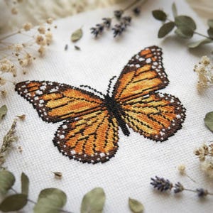 Monarch butterfly cross stitch pattern PDF - instant download - retro unique insect realistic needlepoint counted modern #CS18 image 3
