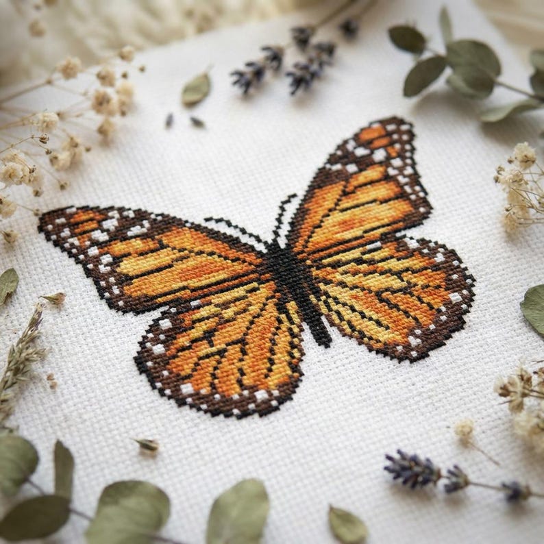 Monarch butterfly cross stitch pattern PDF - instant download - retro unique insect realistic needlepoint counted modern #CS18 image 3