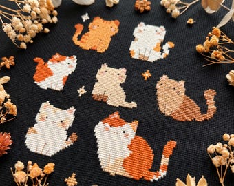 Small funny cat cross stitch pattern PDF - simple tiny modern easy cute kawaii gift for cat lovers beginner pattern - digital download CS83