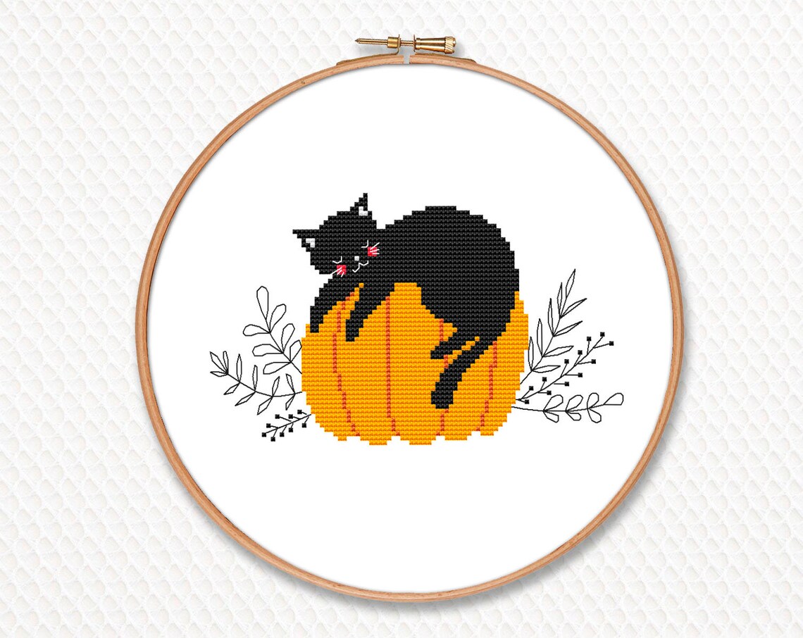 Black Cat Cross Stitch Pattern PDF - Instant Download - Halloween Decor ...