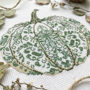 Green floral pumpkin cross stitch pattern PDF - digital download CS134