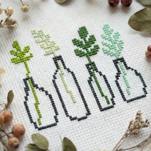 Easy mini plants cross stitch pattern PDF - floral small simple quick cute funny green - instant download #CS10