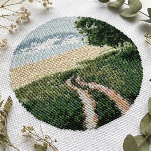Landscape cross stitch pattern PDF - instant download - nature trees embroidery picture travel scandinavian field counted modern #CS59