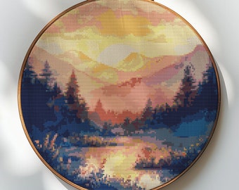 Autumn mountains cross stitch pattern PDF - instant download #CS119