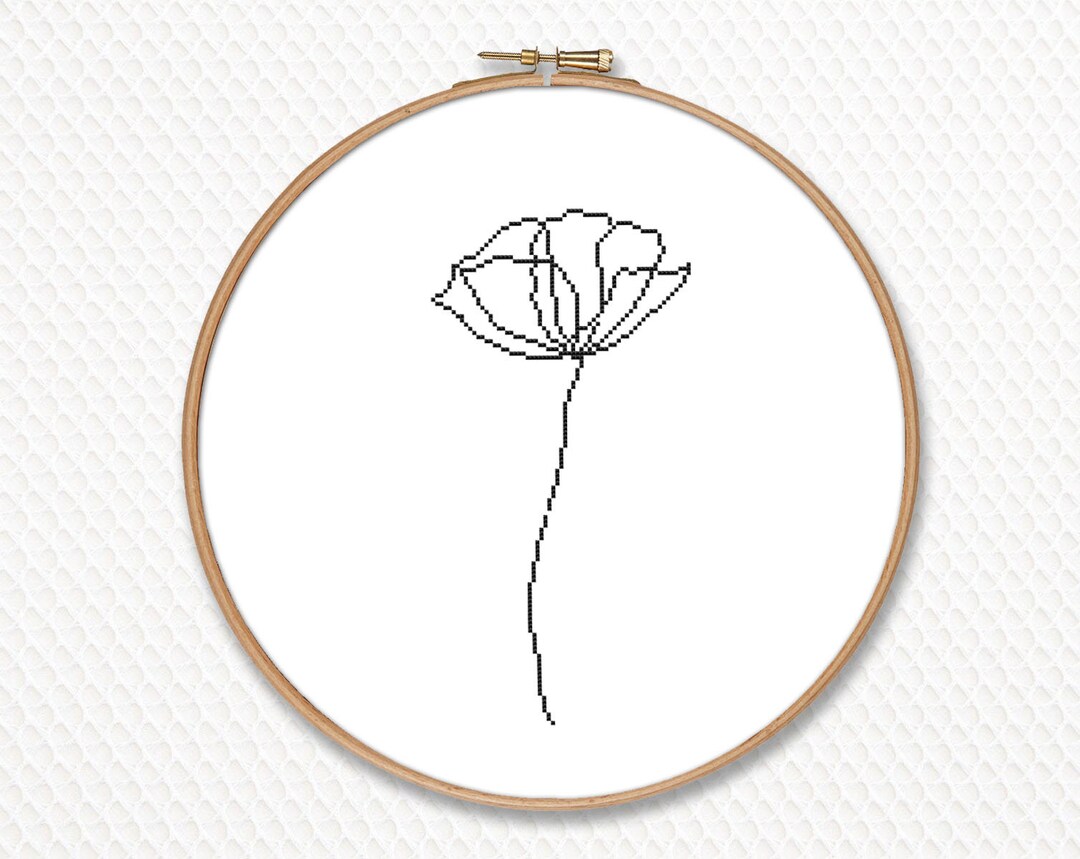 Black and White Flower Cross Stitch Pattern PDF Contour Etsy