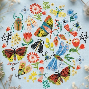 Conjunto exclusivo de insetos em ponto cruz - padrão PDF para download instantâneo - besouro, jardinagem moderna, floresta, mariposa, borboleta, inseto, bosque #CS6