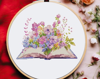 Open book cross stitch pattern PDF - teacher gift book lovers gifts floral bookish funny modern nerdy back to school - digital download CS46