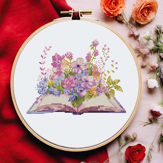 Open book cross stitch pattern PDF - teacher gift book lovers gifts floral bookish funny modern nerdy back to school - digital download CS46