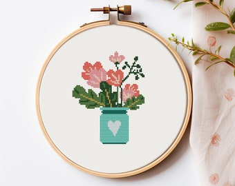 Easy floral cross stitch pattern PDF - cute simple mothers day gift love summer garden small cottagecore beginner - instant download #CS85