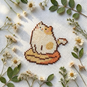 Tiny cat cross stitch pattern PDF - beginner funny gift for cat lover modern kawaii mini small easy simple - digital download CS69