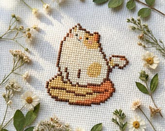 Tiny cat cross stitch pattern PDF - beginner funny gift for cat lover modern kawaii mini small easy simple - digital download CS69