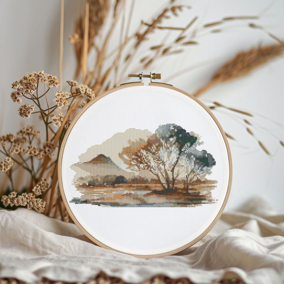 Watercolor Landscape Cross Stitch Pattern PDF - Nature Autumn Fall Boho ...