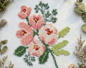 Small cottagecore cross stitch pattern PDF - folk easy floral garden unique botanical flower modern - instant download #CS40