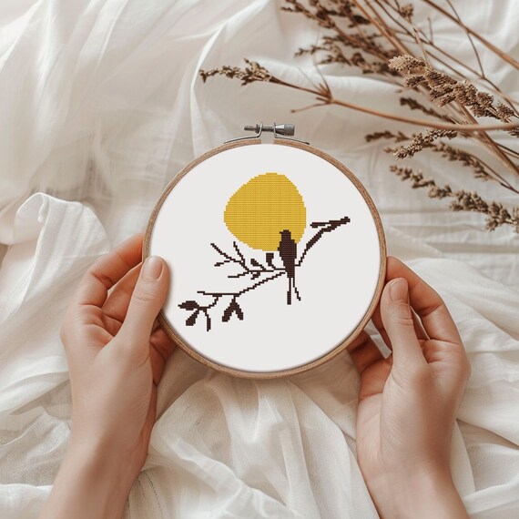 Spring bird cross stitch pattern PDF - easy simple swallow modern floral beginner garden small minimalist bird lover gift #CS199