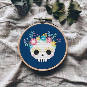 Sugar skull cross stitch pattern PDF - instant download - dia de los muertos day of the dead modern calavera mexican   #CS135
