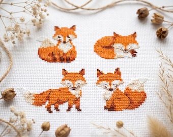 Süßer Fuchs Kreuzstich Stickmuster PDF - einfach Stickdatei Wald Tiere Wald Wald Waldtiere #CS219