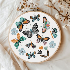 Summer butterfly cross stitch pattern PDF - insect moth modern nature entomology gifts beetle floral simple - instant download #CS82