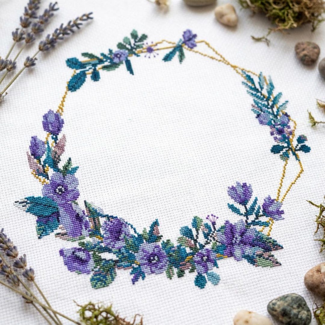 Blue Wreath Cross Stitch Pattern PDF - Instant Download - Cross