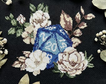 Dungeons and dragons d20 cross stitch pattern PDF - digital download – dnd nerdy geeky funny gamer fantasy rpg modern CS76