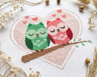 Owl cross stitch pattern PDF - heart love valentines day animal cute bird easy funny simple large - instant download #CS65