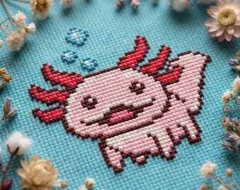 Axolotl korsstygnsmönster PDF - direkt nedladdning - havsdjur snabbt nybörjare litet enkelt mini räknat lätt sött #CS28