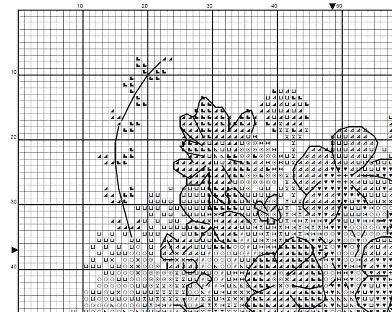 Peut inclure: Mod&egrave;le de point de croix noir et blanc repr&eacute;sentant un motif floral avec une vari&eacute;t&eacute; de formes et de tailles de fleurs.