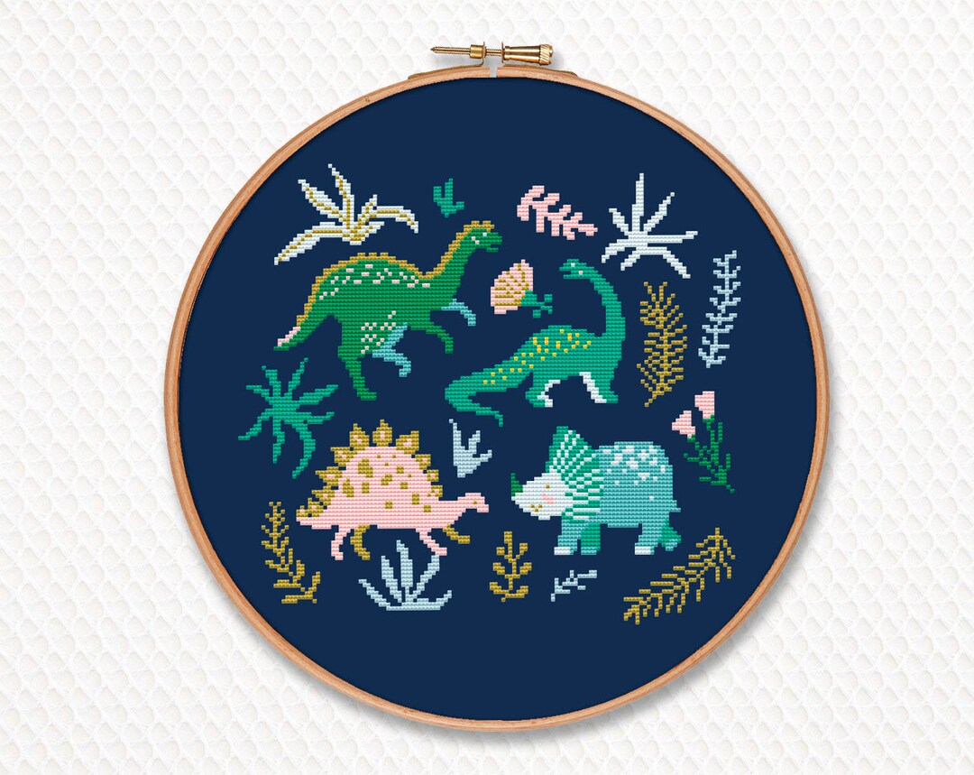 Nursery Dinosaur Cross Stitch Pattern PDF Instant Download Dino Child Counted Kid Funny Beginner