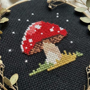 Mini mushroom cross stitch pattern PDF - beginner toadstool small kawaii autumn cute funny woodland forest easy - digital download CS383