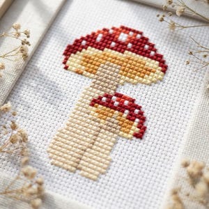 Mushroom cross stitch pattern PDF - instant download - small simple nature forest quick easy for beginner counted #CS13
