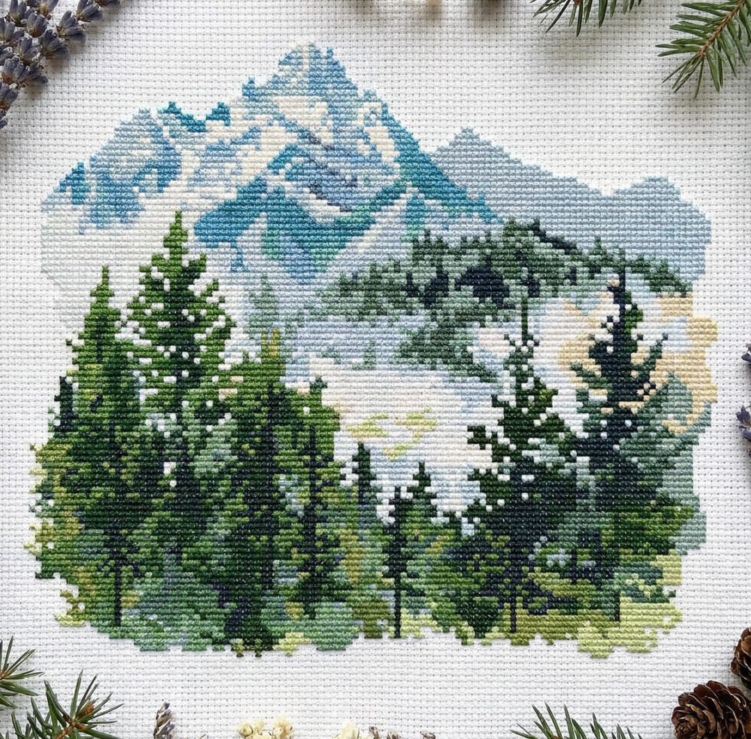 Forest Mountains Cross Stitch Pattern PDF - Nature Landscape Trees ...