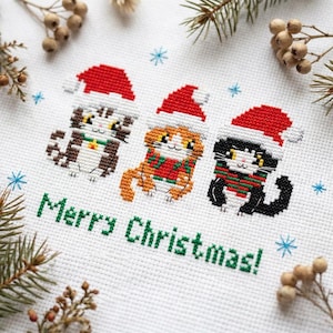 Merry christmas cat cross stitch pattern PDF - funny cat lover gift cat ornament easy mini winter crazy cat lady - instant download #CS95