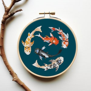 Japanese koi fish cross stitch pattern PDF - instant download - carp underwater modern nautical sea life ocean unique #CS5